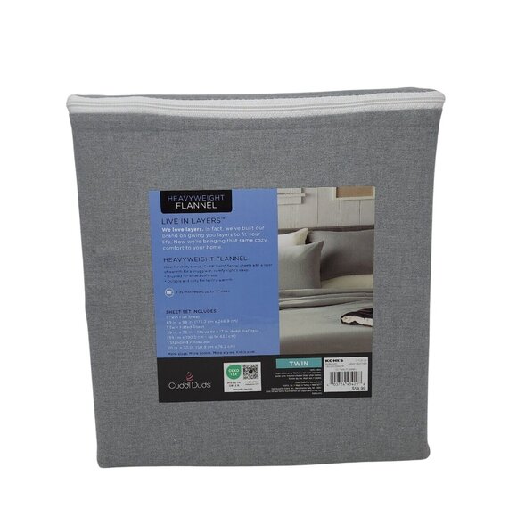Cuddl Duds Heavyweight Cotton Flannel Twin Sheet Set Gray Heather Sheets New - Picture 5 of 6